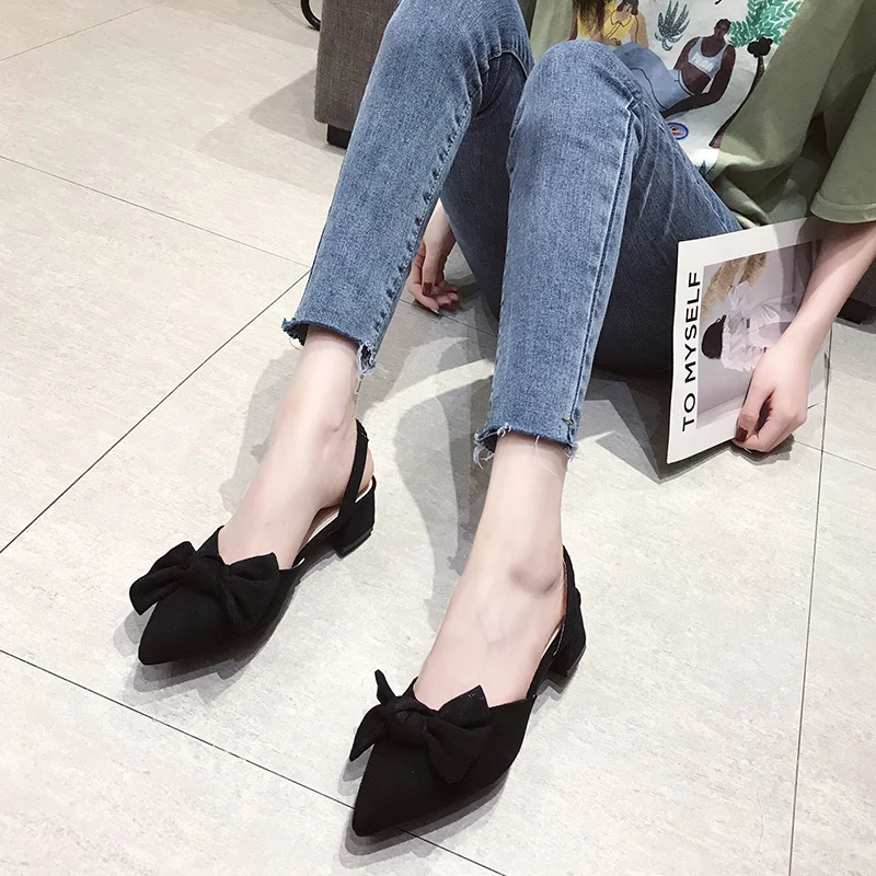

Fashion Flock High Heels Women 2019 Butterfly Knot Pumps Pointed Toe Slingbacks with Buckle Summer Ladies Office Dress Shoes