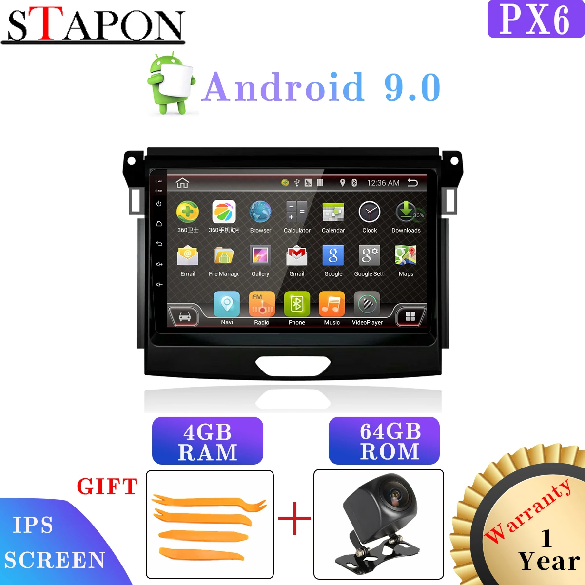 

Android 9.0 4GB RAM 64GB ROM 6CORE IPS For ford ranger everst 2015-19 CAR DVD GPS multimedia player stereo radio WIFI DVR PX6