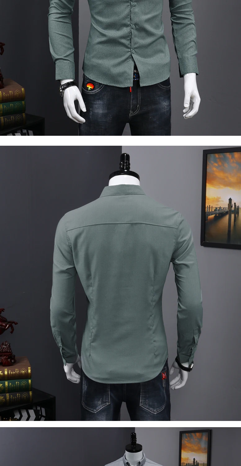 Non-iron мужские рубашки с длинным рукавом сплошной цвет Формальная деловая рубашка Брендовые мужские рубашки белые мужские топы