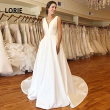 LORIE качественное атласное свадебное платье без рукавов с открытой спиной Дешевое простое ТРАПЕЦИЕВИДНОЕ свадебное платье белые вечерние платья на заказ