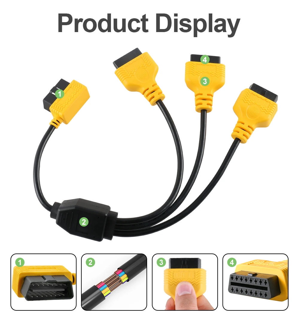 AUTOOL OBD2 Split Cable 1 to 3 Converter Adapter 50cm OBD2 Splitter Y Cable