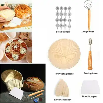 

Bread Baking Tool Kits 9 inch Banneton Handmade bread fermentation Rattan basket Proofing Basket DIY Set Flour fermentation tool