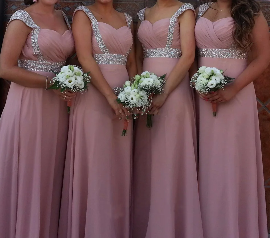 

A-line Chiffon Sweetheart Beading Crytals elegant off shoulder cheap bridesmaid dresses Wedding party dresses robe de soiree