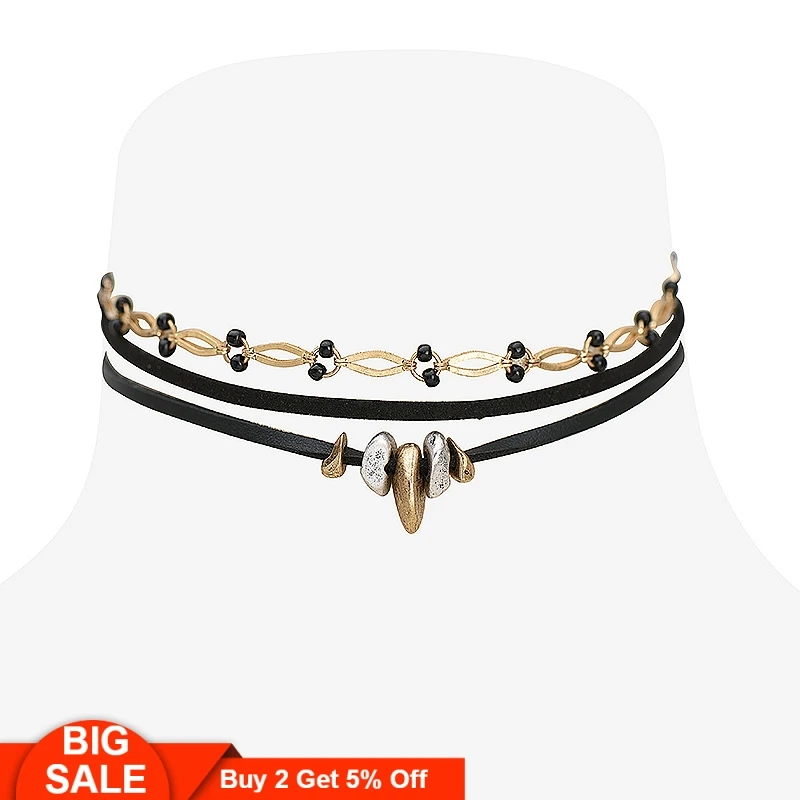 Fever& Free женское винтажное Ожерелье Bijoux крошечные Черные бусы чокер ожерелье этническое богемное камень кожаное ожерелье-ошейник