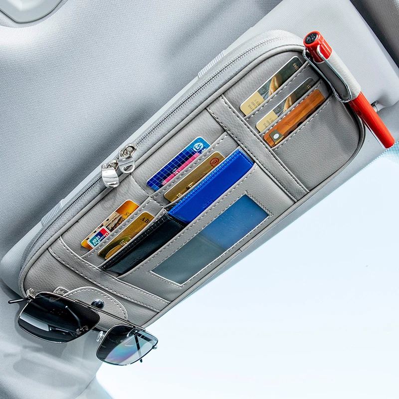 Sun Visor Organizer Auto Sun Visor Organizer Storage Box Sunglasses Clip Stowing Tidying Bag Bill Pen Card Holder CD DVD Organizer With Zipper