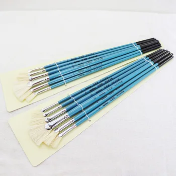 

6Pcs White Bristle Oil Paint Brush Set Wooden Handle Fan shaped Watercolor Brush for School Drawing Painting Brush Art Supplies
