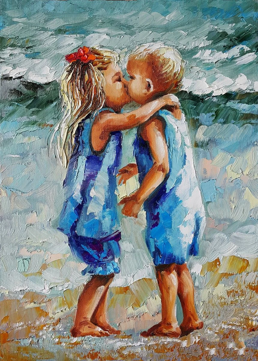 Алмазная картина для вышивки крестиком JMINE Div 5D kiss little girl sea | Дом и сад