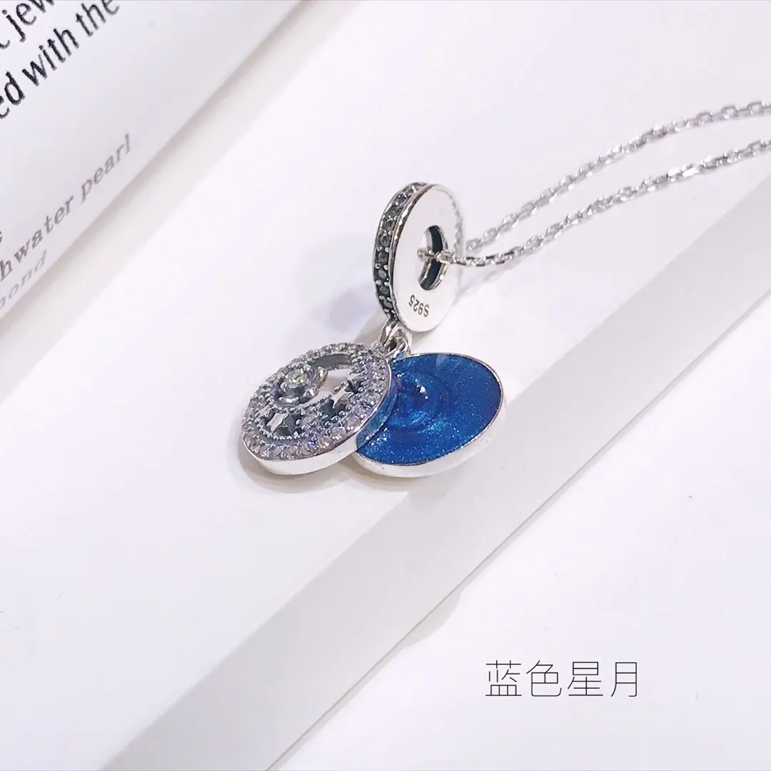 

Exquisite Real 925 Sterling Silver Pendant Necklaces Not Easy Fade Lasting Shine Chain Delicate Magnificent Pendant Round Board