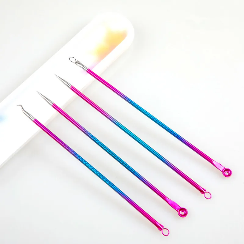 Color 4pcs With Box 4 шт./компл. в красивую золотую прыщей точечный инструмент для удаления камедонов очищающее средство для удаления угрей, акне иглы Красота уход за кожей лица с вибрациями, чистые поры, инструменты для ухода за глазами - Цвет: Color 4pcs With Box