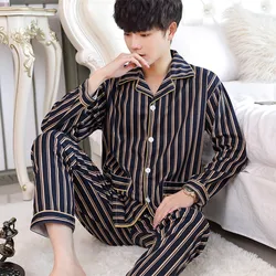 Autumn Winter Men Pajamas Set Turn-down Collar Long Sleeve Trousers Sleepwear Leisure Pyjama Night Pijamas Home Wear 3XL