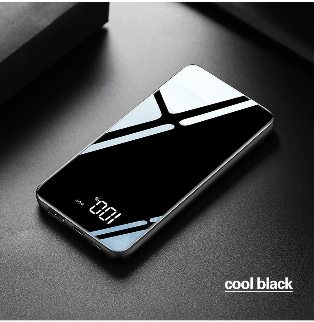 10000mAh Powerbank For Xiaomi Portable Charger Battery-Bank Mirror Mobile-Phones 10000 Mah Micro Usb Type C External Battery - Цвет: Черный