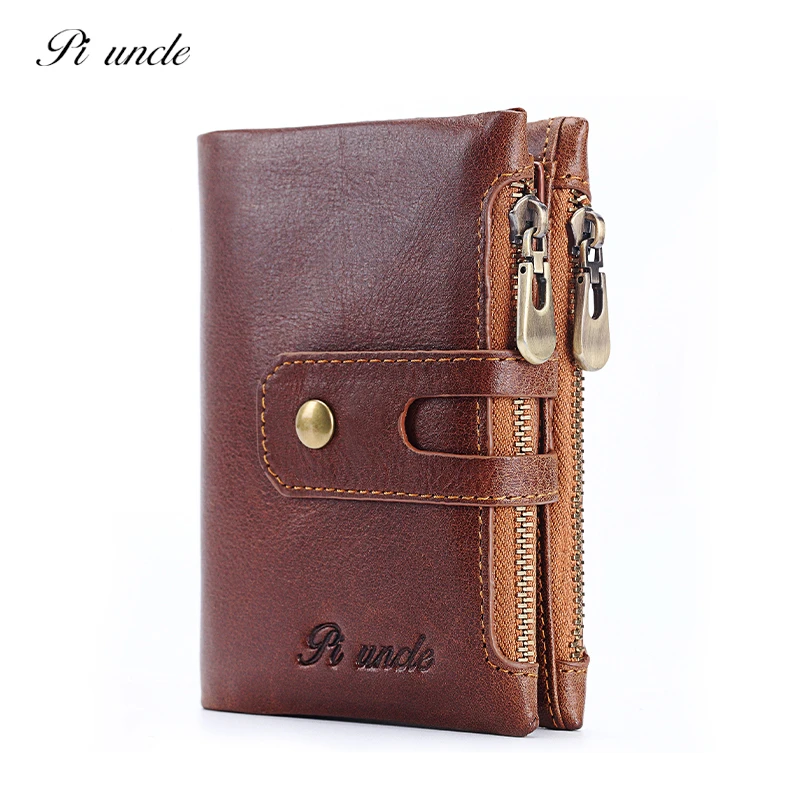 Cow Leather Men Wallet Small Vintage Square Wallets Male Zipper Coin Purses Card Holder Wallet 