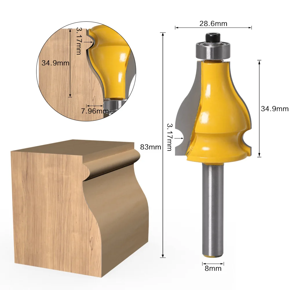 2PC/Set 8MM Shank Milling Cutter Wood Carving Handrail Router Bit Set - Standard/Bead Woodworking Tenon Cutter for Woodwork Tool