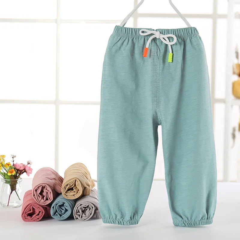 Летние фасонной пряжи из материала на основе хлопка в противомоскитные штаны для младенцев детский фонарь Брюки Для мужчин и Для женщин Дети Лето анти-москитные записная книжка С ПЕРЕПЛЕТОМ с брюки средней посадки