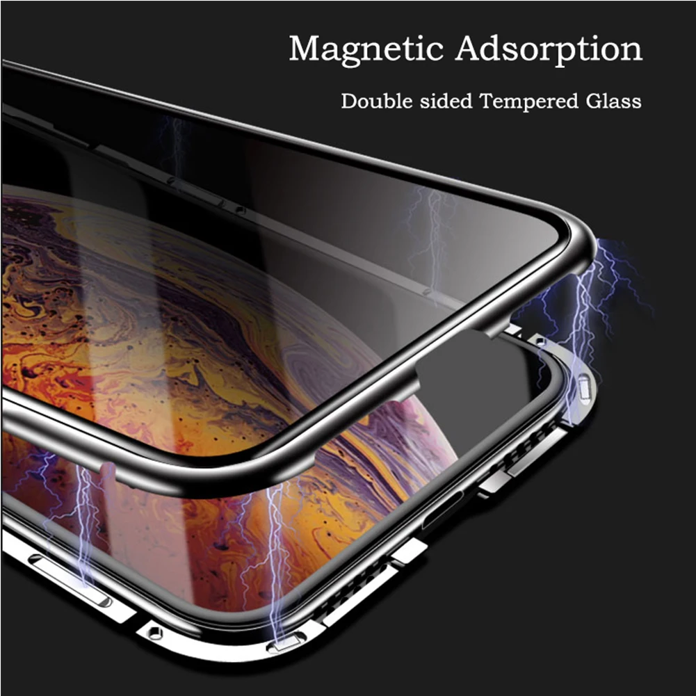 Магнитное закаленное стекло, металлический чехол для iPhone 11 Pro Max, антишпионский защитный двусторонний чехол для iPhone X XS