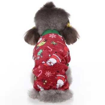 

Christmas Pet Dog Clothes Outfits 4-legged Cartoon Santa Pattern Dog Pajamas Costume Small Dog Fleece Jumpsuit Coats