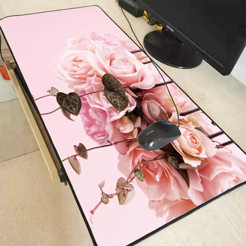  Pink Flower Game Mousepad Rubber Mat Game Mouse Pad Playing Large Lock Edge Mouse Keyboard Big Pads