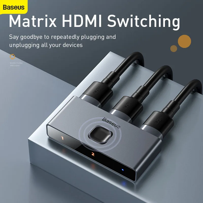 Baseus 4K HDMI переключатель двухсторонний цифровой световой дисплей 1 в 2 или двойной