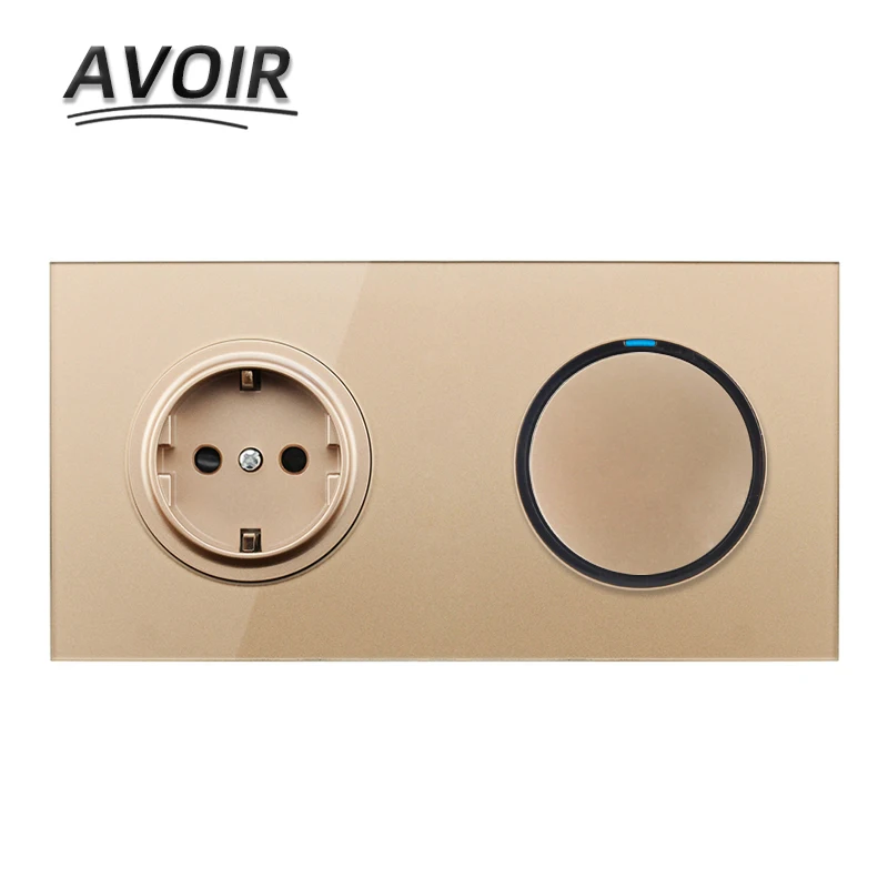 Avoir 1/2/3/4 банды выключатель + розетка ЕС/DE/RU Стекло Панель штекер 110-250V Мощность