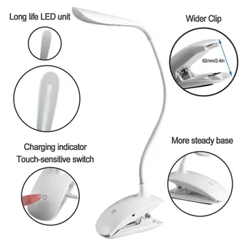 

Adjustable USB Led Desk Lamps Clamp Clip Rechargeable Table For Reading Energy Saving Touch Switch Lamp For Living Room