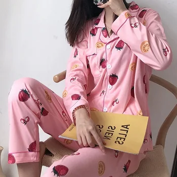 

Muyogrt Autumn Winter Sleepwear 2 Piece Sets Women Pajamas Set Turn-down Collar Cute Homewear Girls Large Size Pijama Pyjama
