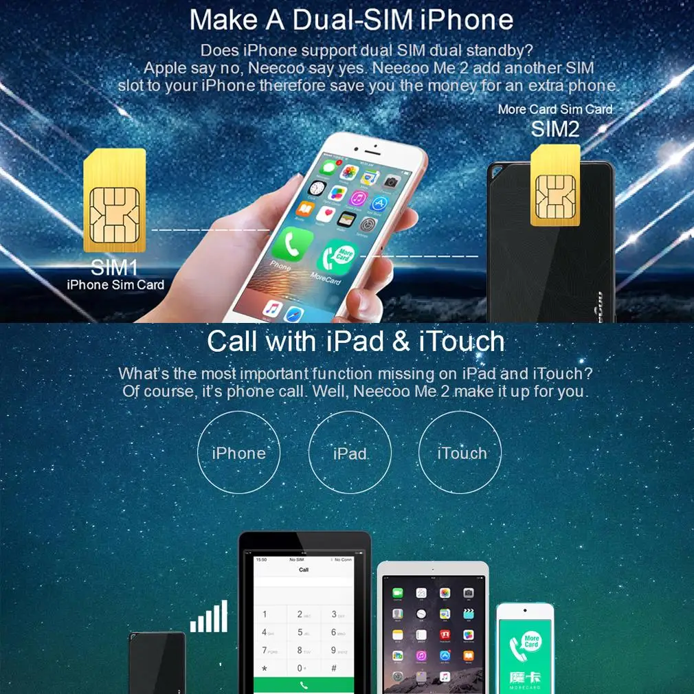 

NeeCoo Dual SIM Adapter with Remote Control Camera Shutter + Power Bank for iPhone 6s/6s Plus/6/6 Plus/5/5s/4s
