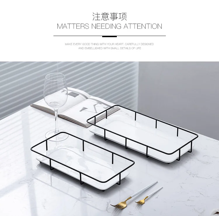 Железный художественный керамический прямоугольный поднос для закусок тарелка для торта косметическая коробка для хранения Дисплей Полка Подставка для торта инструменты для дома