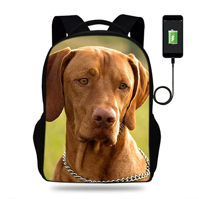 17 дюймов Животные собака vizsla печати USB заряд Рюкзак Дети мужские детская школьная сумка для подростков, для мальчиков и для девочек рюкзак