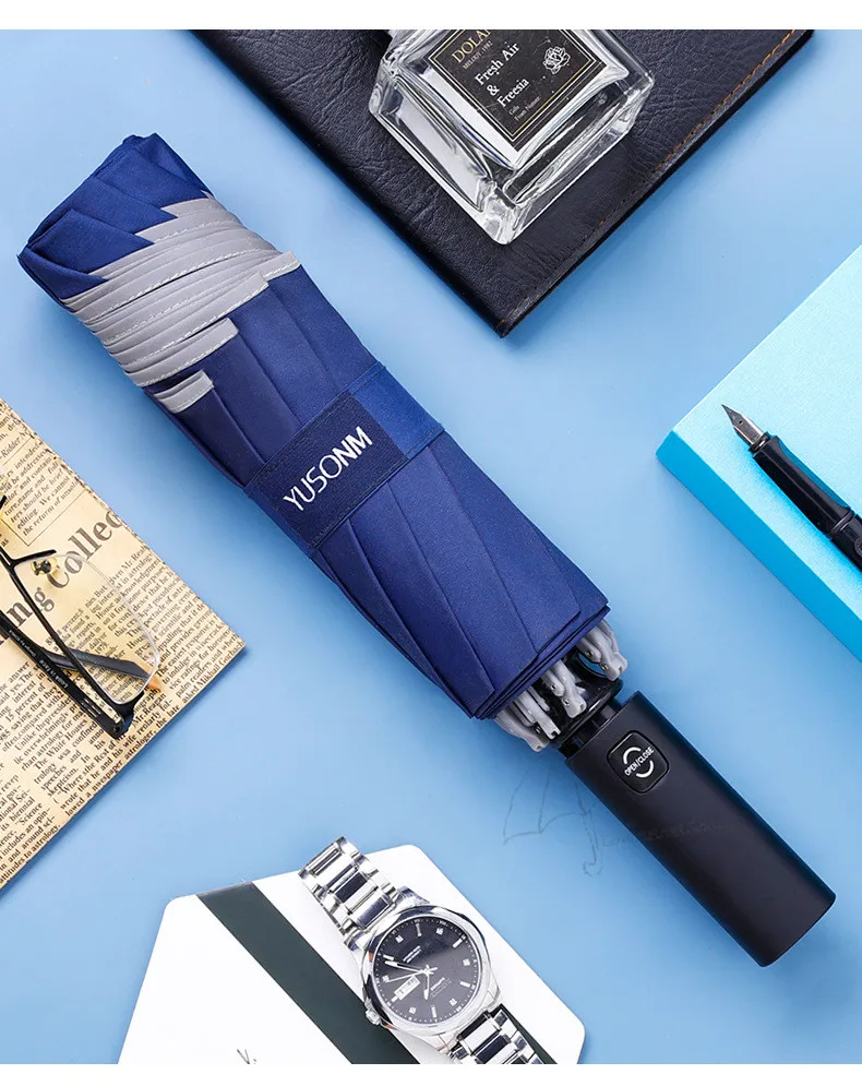Reverse Design Business Umbrella For Man Large Windproof Automatic Umbrella Rain Woman 10K Three Folding Gifts Male Parapluie