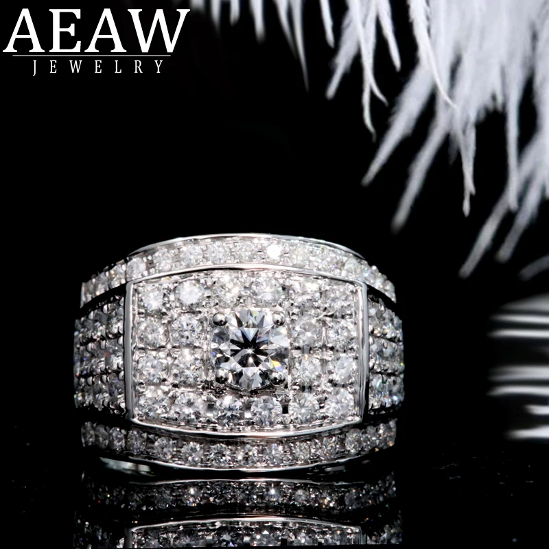 AEAW роскошное кольцо из муассанита 18 к белое золото 0.3ct 2CTW круглая огранка Brillant Лаборатория алмаз для мужчин свадебные мужские ювелирные изделия