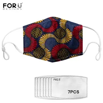 

FORUDESIGNS African Tribe Floral Printed Mask for Wmen with 7Pcs Filters Non-disposable Anti-dust Masks Breathable Elastic Mask