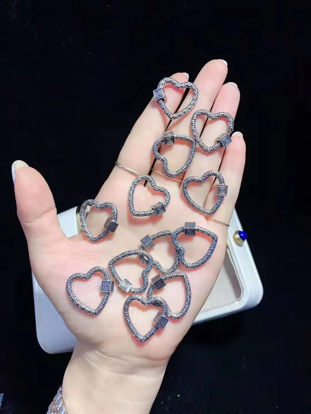 5PCS, CZ Micro Pave Crystal Zirconia Clasp Lock Carabiner Pave Lock Gumetal Jewelry Findings