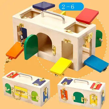 

Kuulee Kindergarten Teaching Tool Unlock Toy Wooden Lock Box Toy Lock box Wooden