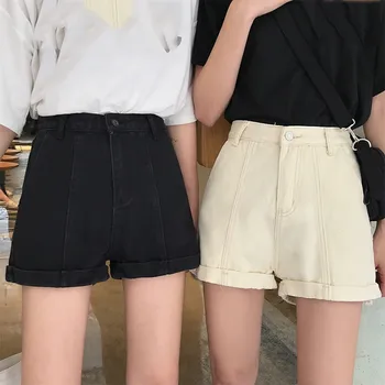 

2 color Hight Street High Waist Roll Up Cuffs Short Denim Shorts Ripped Denim Short Pants Sexy Summer Wide Leg Short Jeans Women