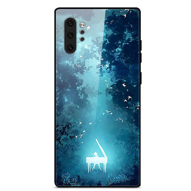 Для samsung Galaxy Note 10 Plus чехол с милым рисунком, стеклянная задняя крышка, твердый чехол для samsung Note 10 чехол для Note10 мягкий бампер, Note10+ Pro
