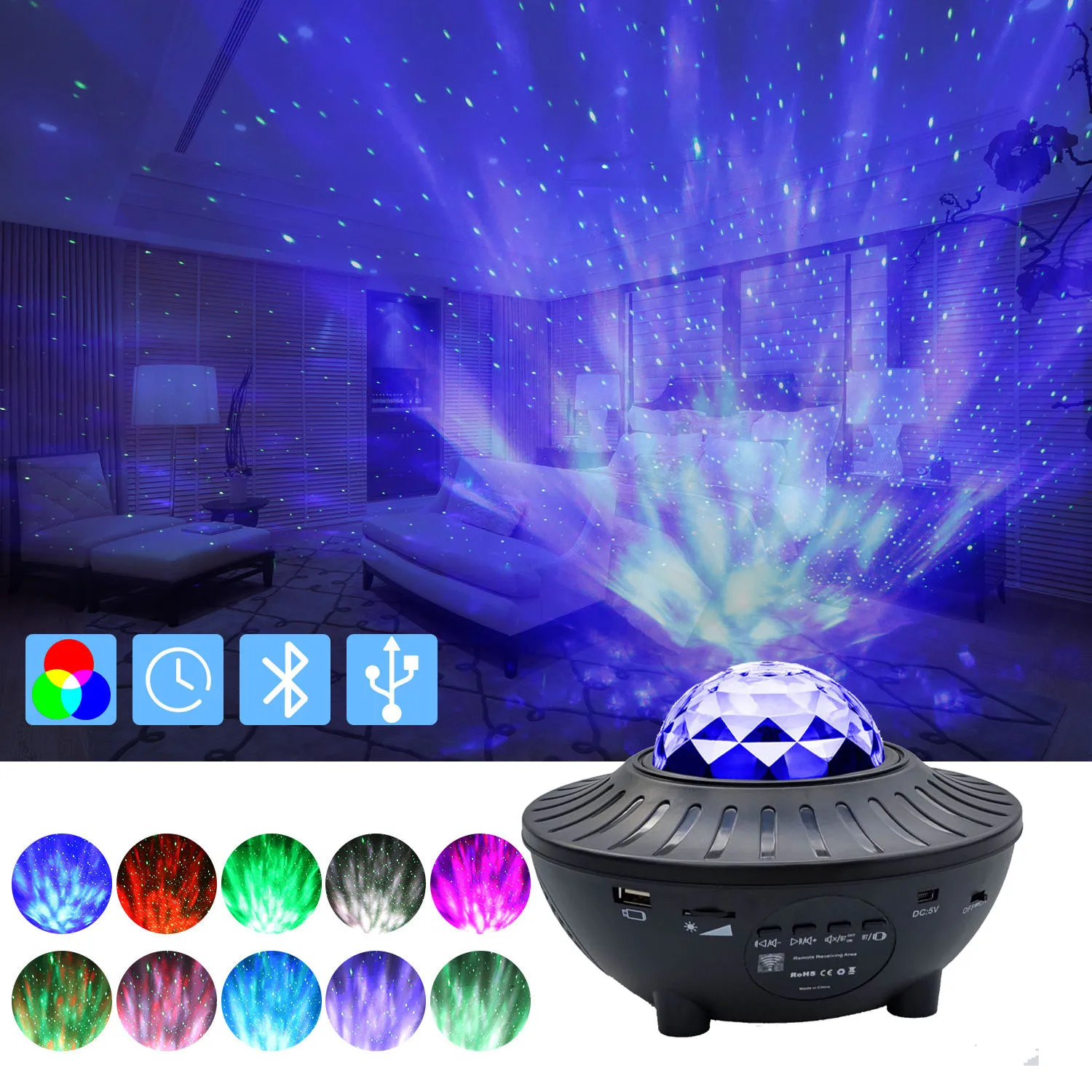 LED Starry Sky Projector Music Bluetooth USB Fairy lights Rotate Star Galaxy Light Projector Lamp Led night lights night light lamp