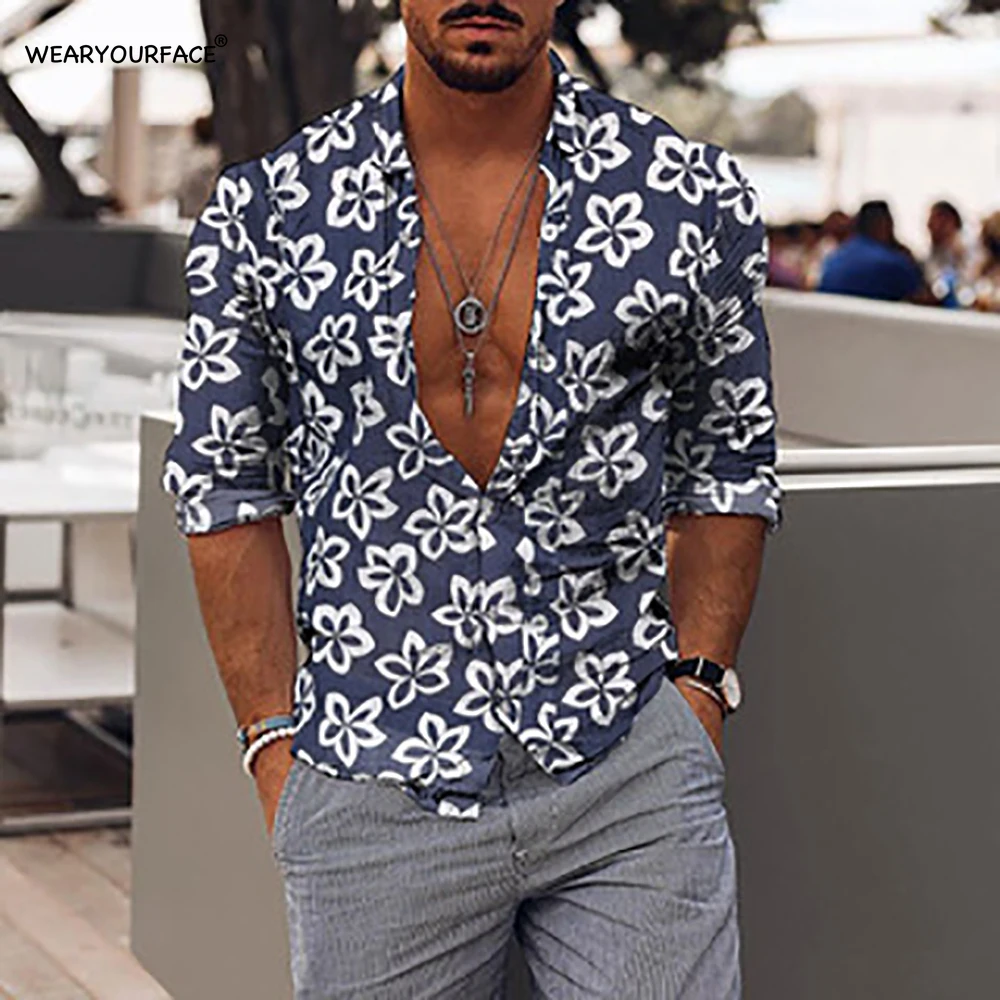 

Floral Stripe Geometry 3D All Over Printed Hawaiian Button Up Shirts Full Sleeve Streetwear Vocation Casual Men Clothing