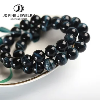

JD High Quality Blue Tiger Eye Buddha Bracelets Natural Stone Round Beads Elasticity Rope Men Women Bracelet blue stone Bracelet
