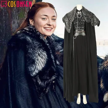 

Game of Thrones Season 8 Cosplay Sansa Stark Cosplay Costume Women Dress Cloak Outfit Fancy suit Custom made COSPLAYONSEN