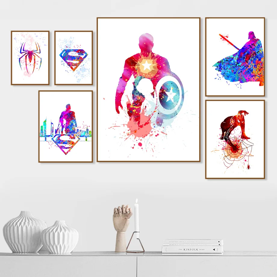

Superhero Captain Superman Spiderman Wall Art Painting Poster Boy Room Decorating Picture canvas painting A424