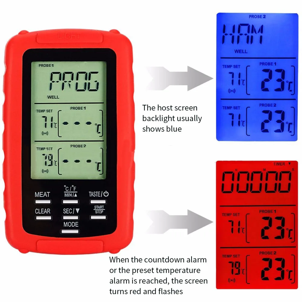 

Digital BBQ Thermometer Kitchen Oven Food Cooking Grill Smoker Meat Thermometer with Probe and Timer Temperature Alarm
