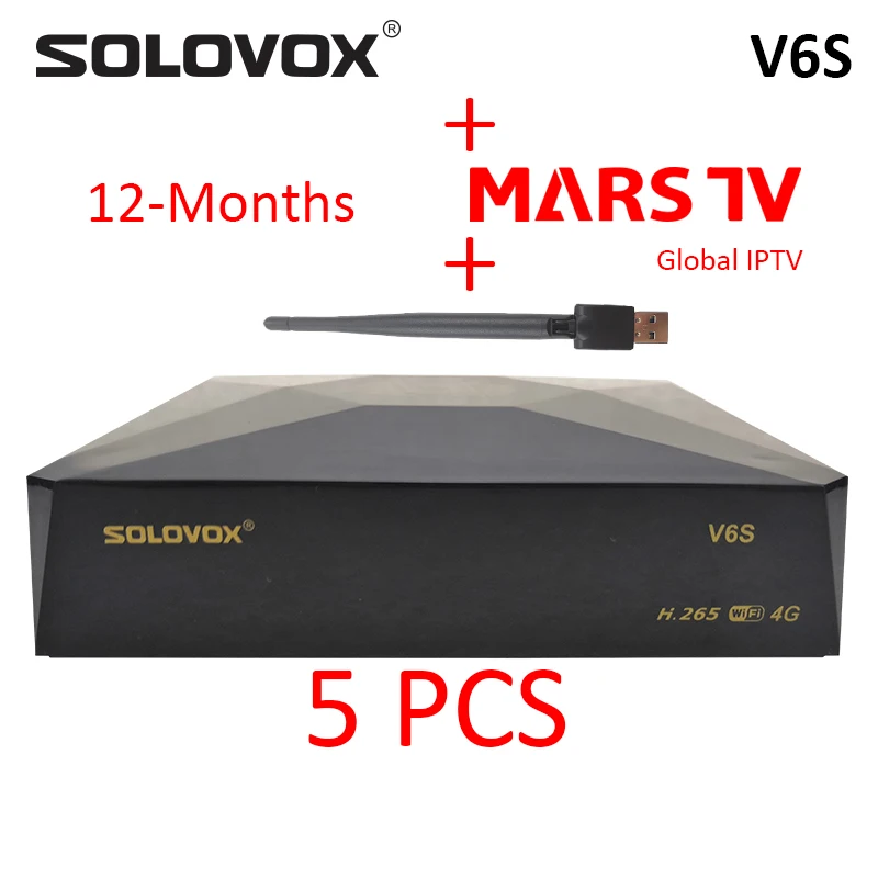 Solovox 5 шт. V6S DVB-S/S2 спутниковый ресивер Поддержка CCCAM M3U Xtream Stalker, Mars tv Pro, евро 6 линейный сервер, Франция Великобритания Live - Цвет: V6SMarstvx5