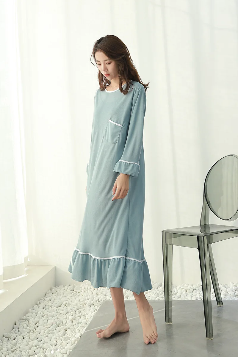 Autumn New Style Large Size Pajamas Dress Plus-sized Womenswear Size Long Sleeve Nightgown Loose-Fit Slimming Contrast Colo