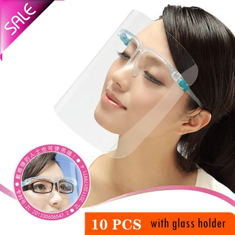 

Free Ship 10pcs PET Face Shield With Glass Holder Teacher School Safety Dust Proof Hairdressing Protective Mask Clear