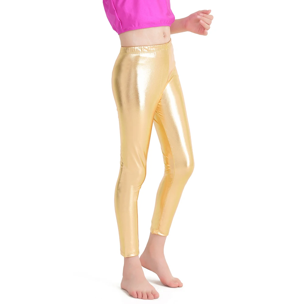 AOYLISEYNew/детские штаны до щиколотки золотистая блестящая металлизированная лайкра, спандекс, танцевальные балетные Серебристые леггинсы
