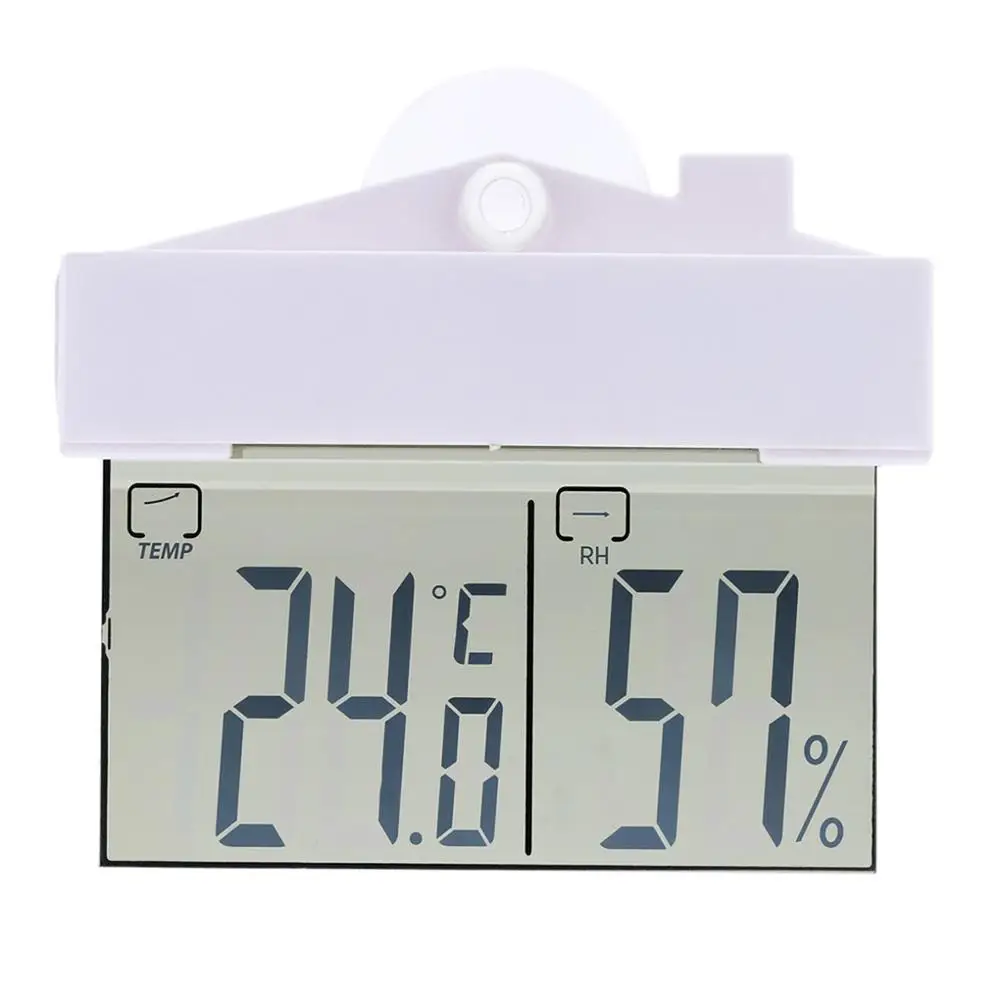 White New LCD Digital Thermometer Hygrometer Transparent Glass Display Indoor Outdoor Temperature Humidity Meter With Suction Cup - Цвет: White