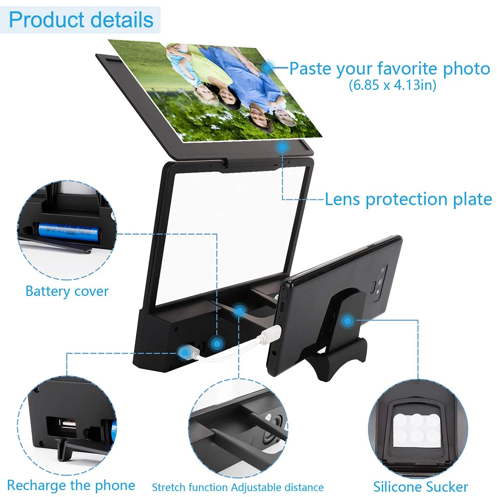 3D HD увеличитель для экрана телефона усилитель с Bluetooth модулем фоторамка