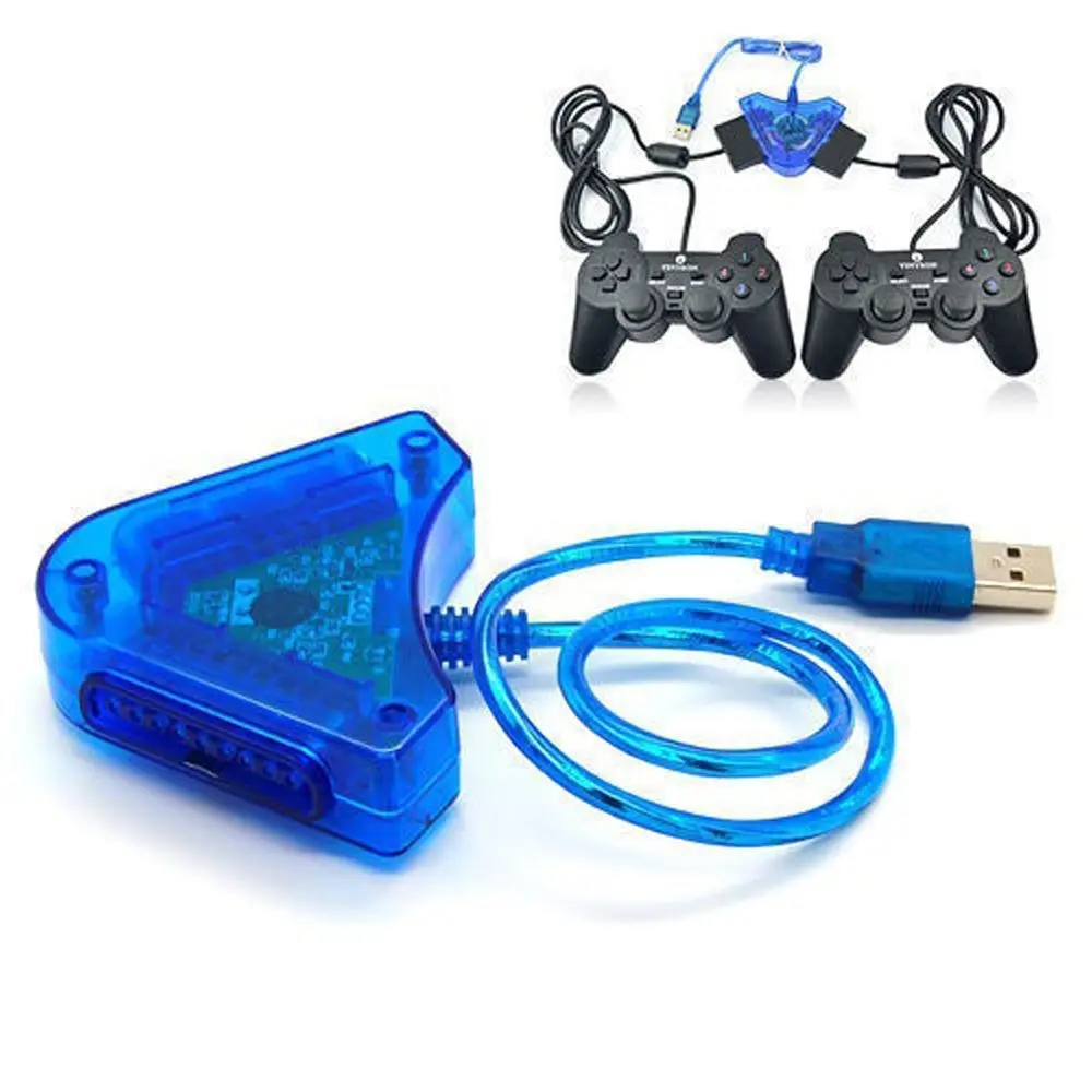 Joypad Game USB Dual Player Converter Cable Adaptador para PS2 Atractivo Dual Playstation 2 PC USB Game Controller Jasnyfall Azul 