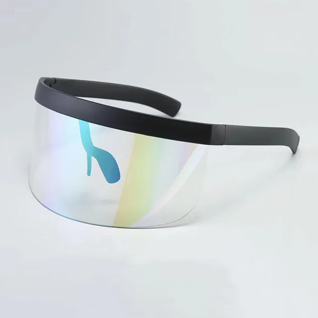 SO&EI Oversized Anti-Peeping One Piece Rimless Sunglasses Men Fashion Outdoor Sports Windproof Goggles Women UV Mask Sun Glasses Black clear green