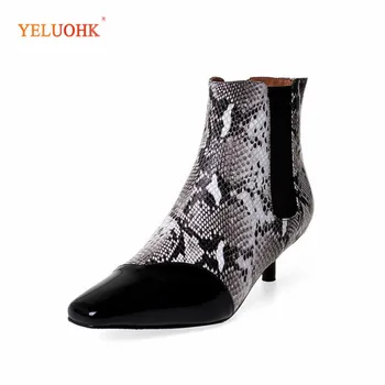 

Ankle Boots Female Snake Style Genuine Leather Women's Winter Boots 33-43 Plus Size Black White Party Boot
